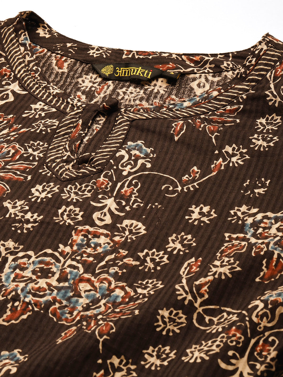 Black Floral Printed Mandarin Collar Pure Cotton Kurta