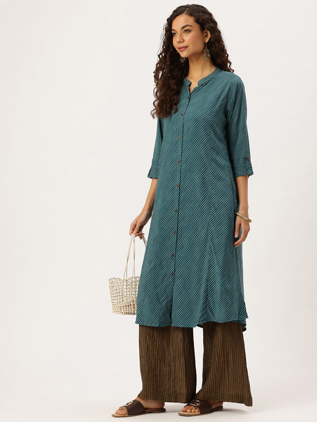 Green Geometric Printed Kurta, kurta, kurtis, Geometric Printed Kurta, Printed Kurta, Princess Cut Kurta, Blue Geometric Printed Kurta