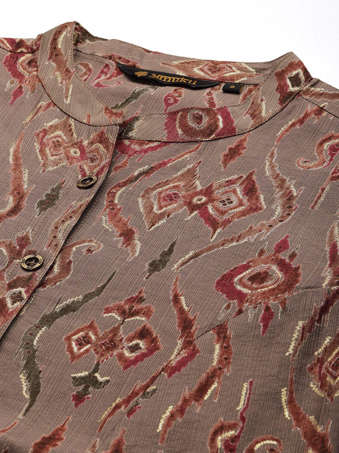 Grey Ethnic Motifs Printed Mandarin Collar Kurta