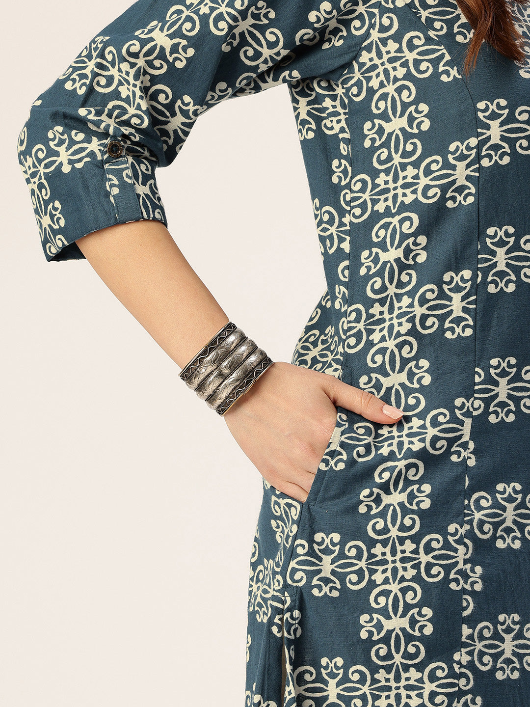 Blue Ethnic Motifs Printed A Line Kurta