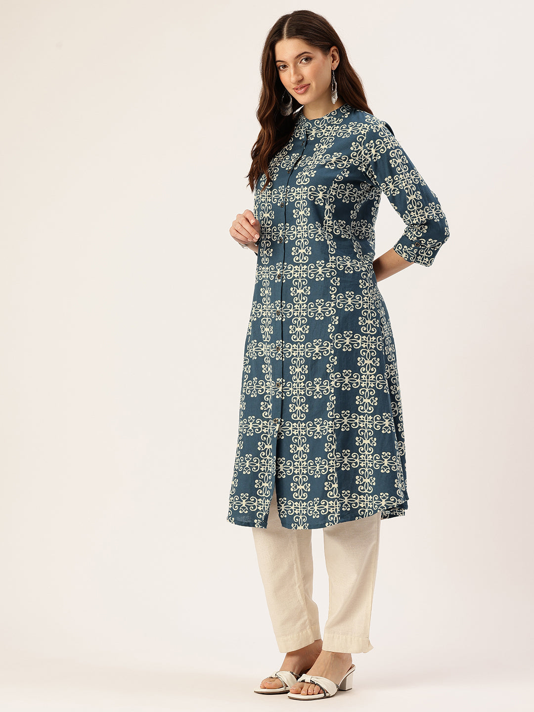Blue Ethnic Motifs Printed A Line Kurta