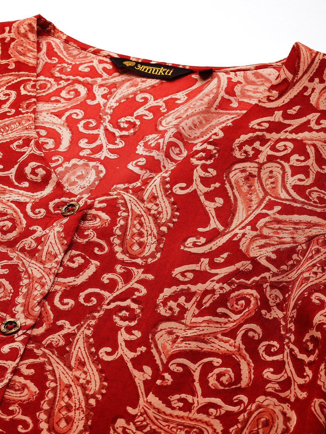 Red Paisley Printed V-Neck Kurta