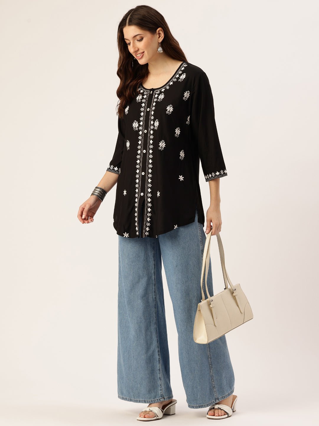 Black Floral Embroidered Tunic