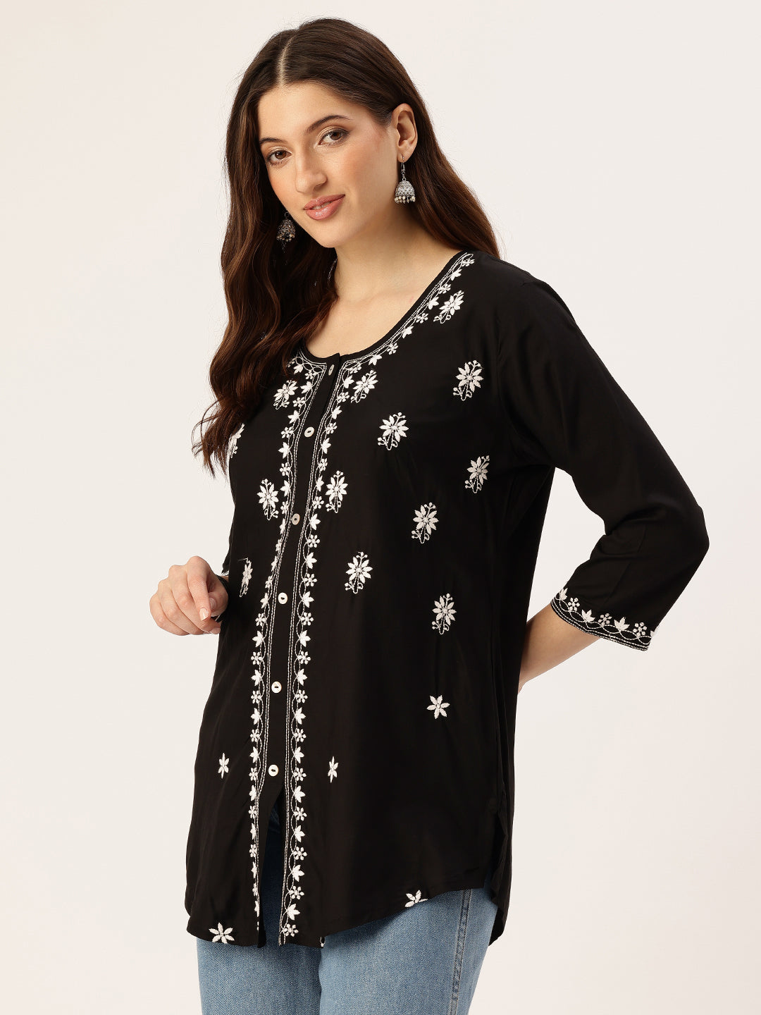 Black Floral Embroidered Tunic