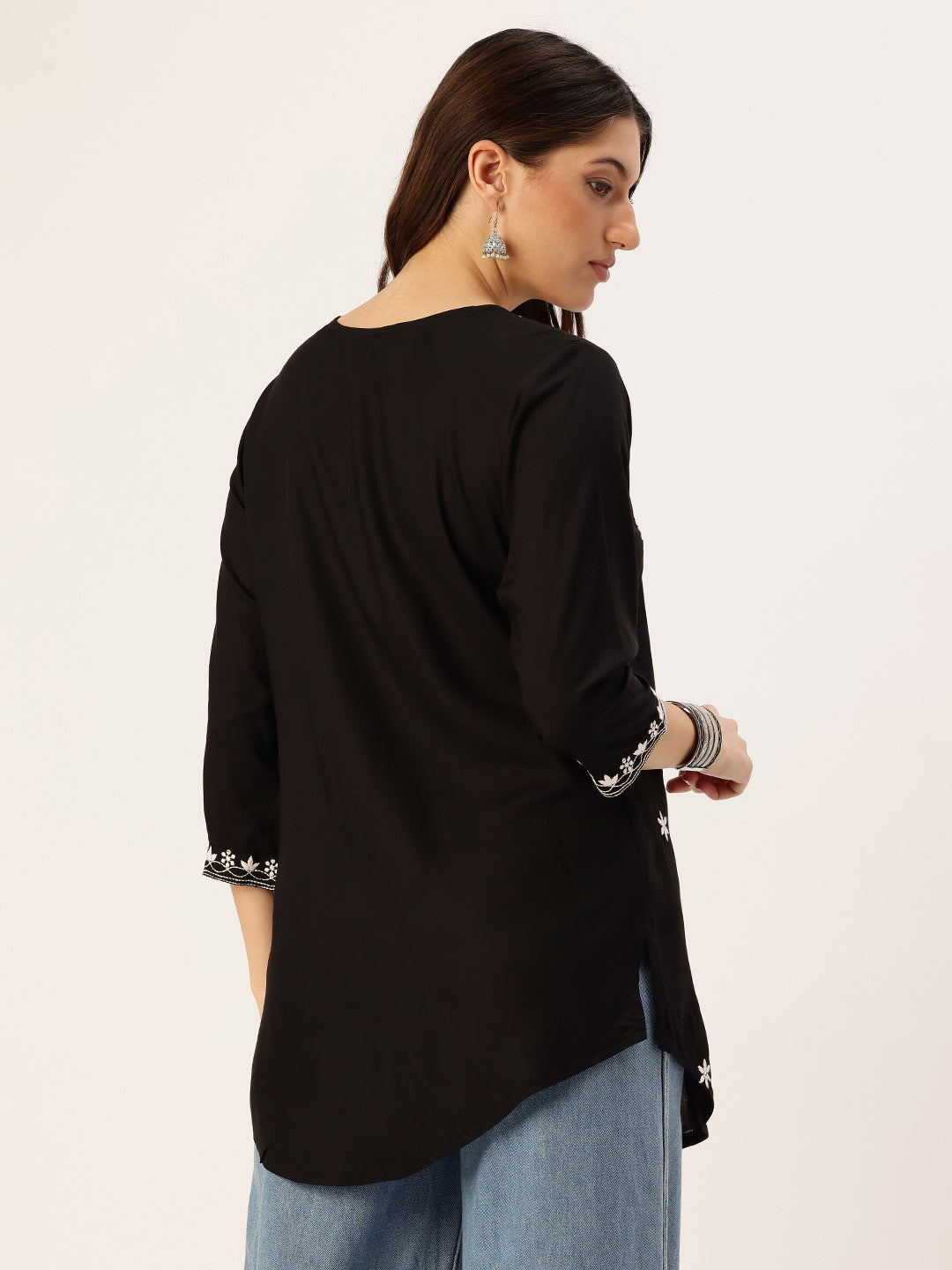 Black Floral Embroidered Tunic