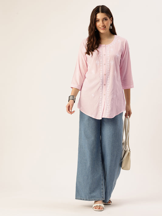 Pink Floral Embroidered Tunic