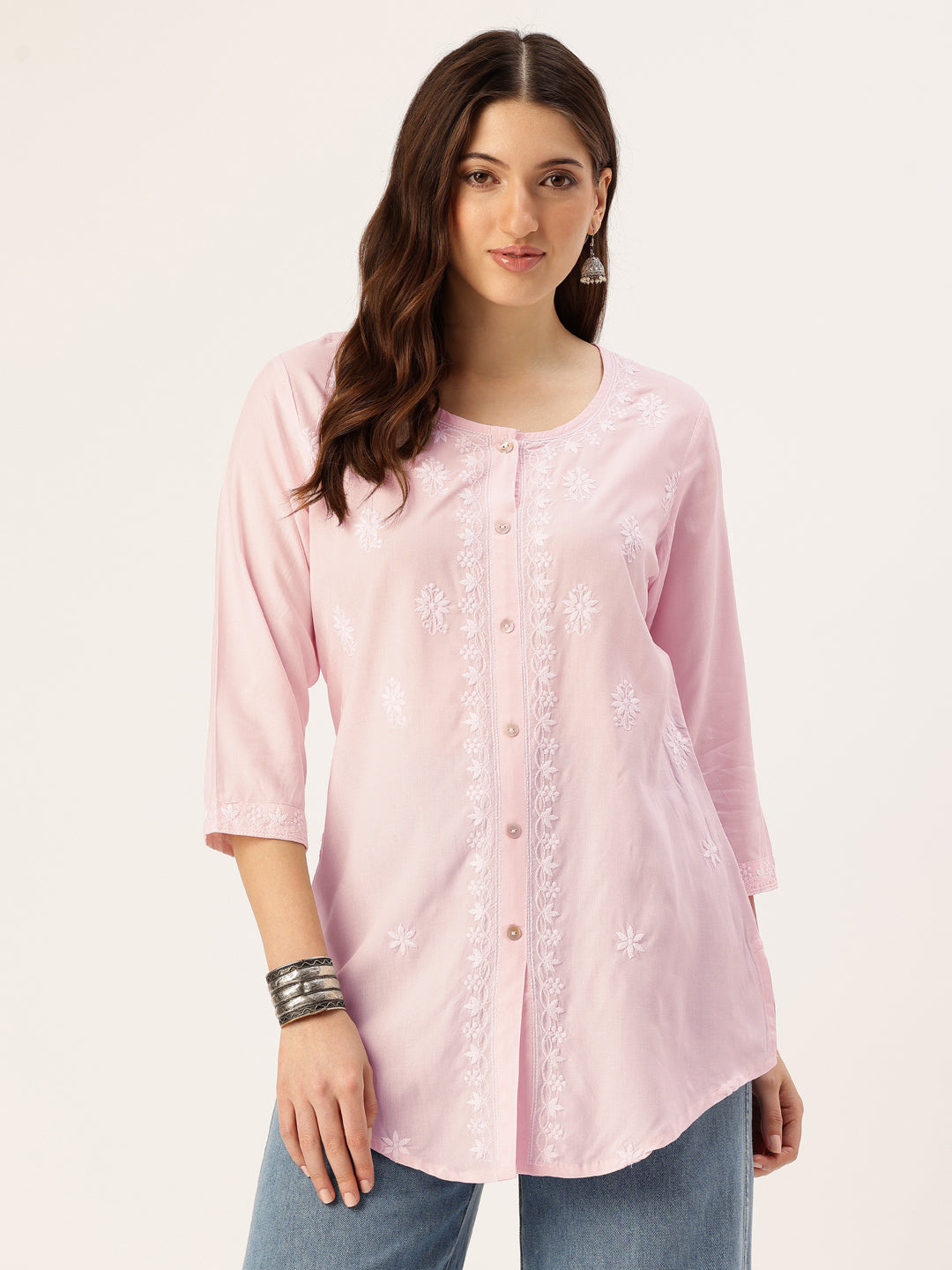 Pink Floral Embroidered Tunic