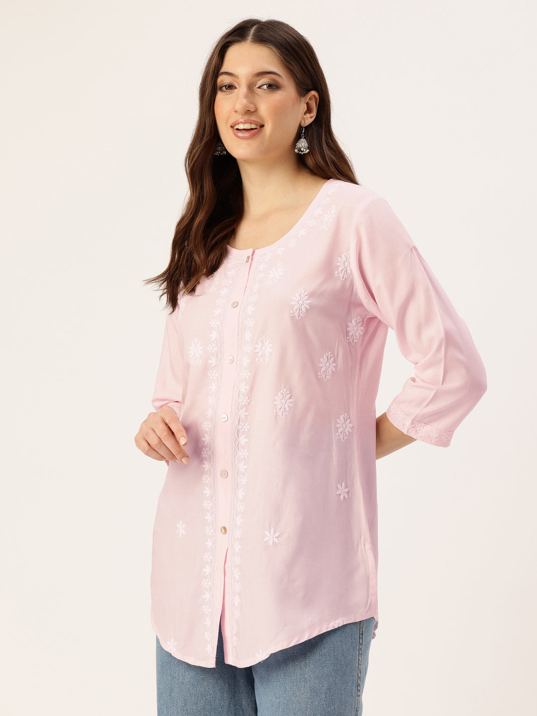 Pink Floral Embroidered Tunic