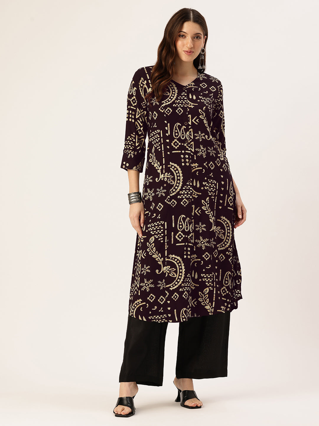 Black Ethnic Motifs Printed A-Line Kurta
