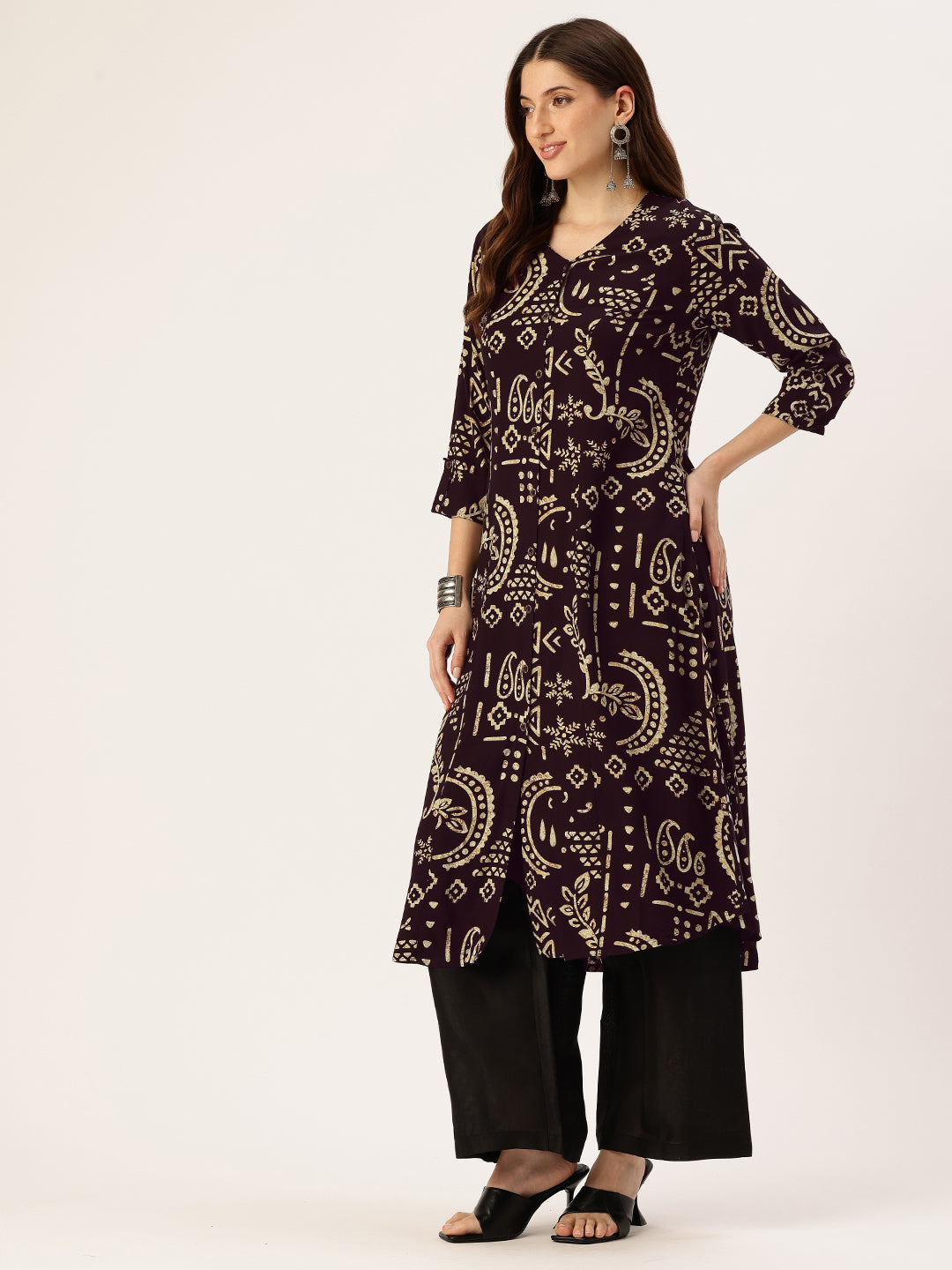 Black Ethnic Motifs Printed A-Line Kurta
