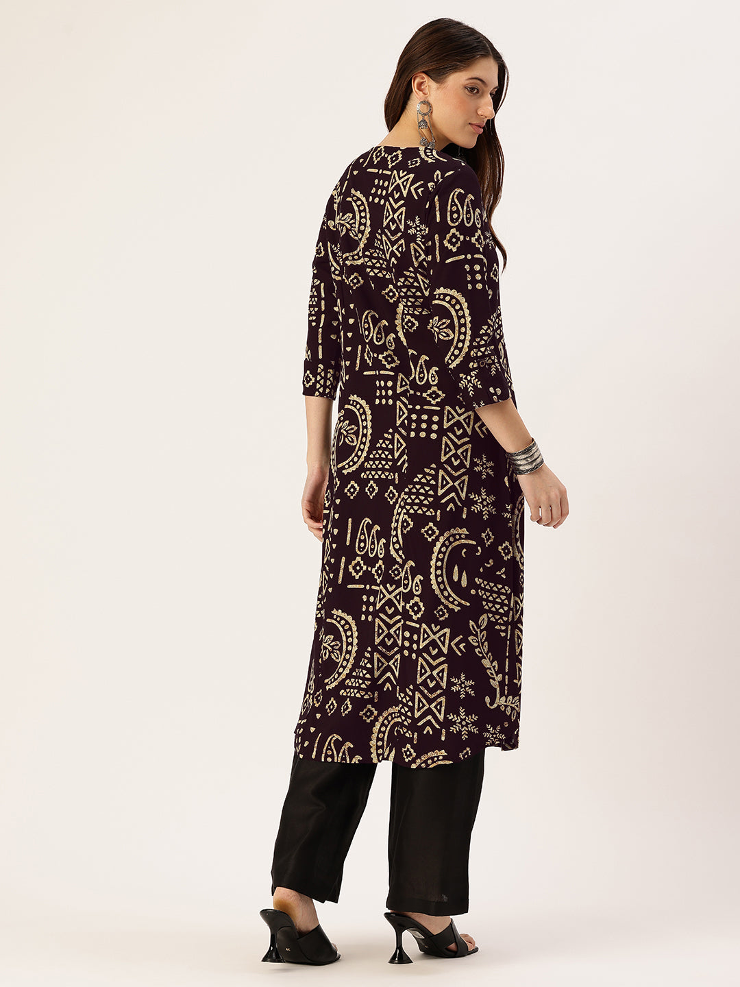 Black Ethnic Motifs Printed A-Line Kurta