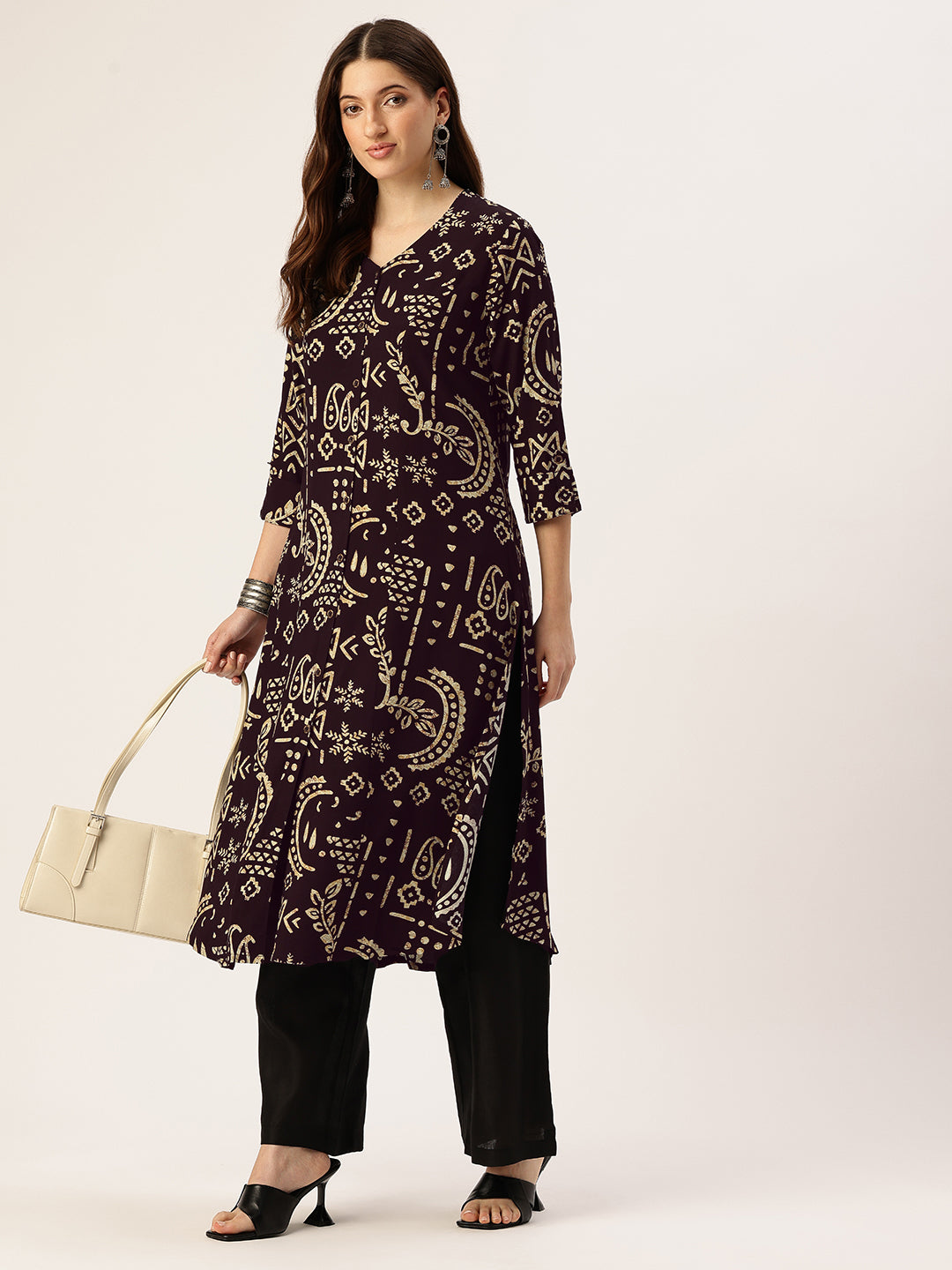 Black Ethnic Motifs Printed A-Line Kurta