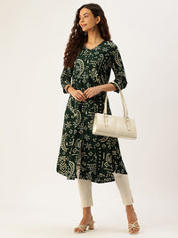 Green Ethnic Motifs Printed A-Line Kurta