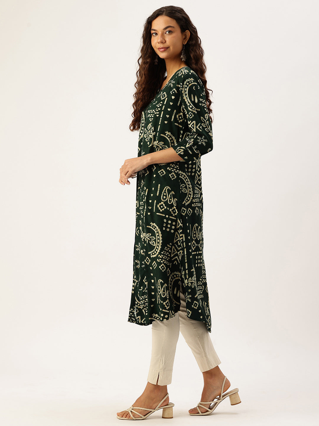 Green Ethnic Motifs Printed A-Line Kurta