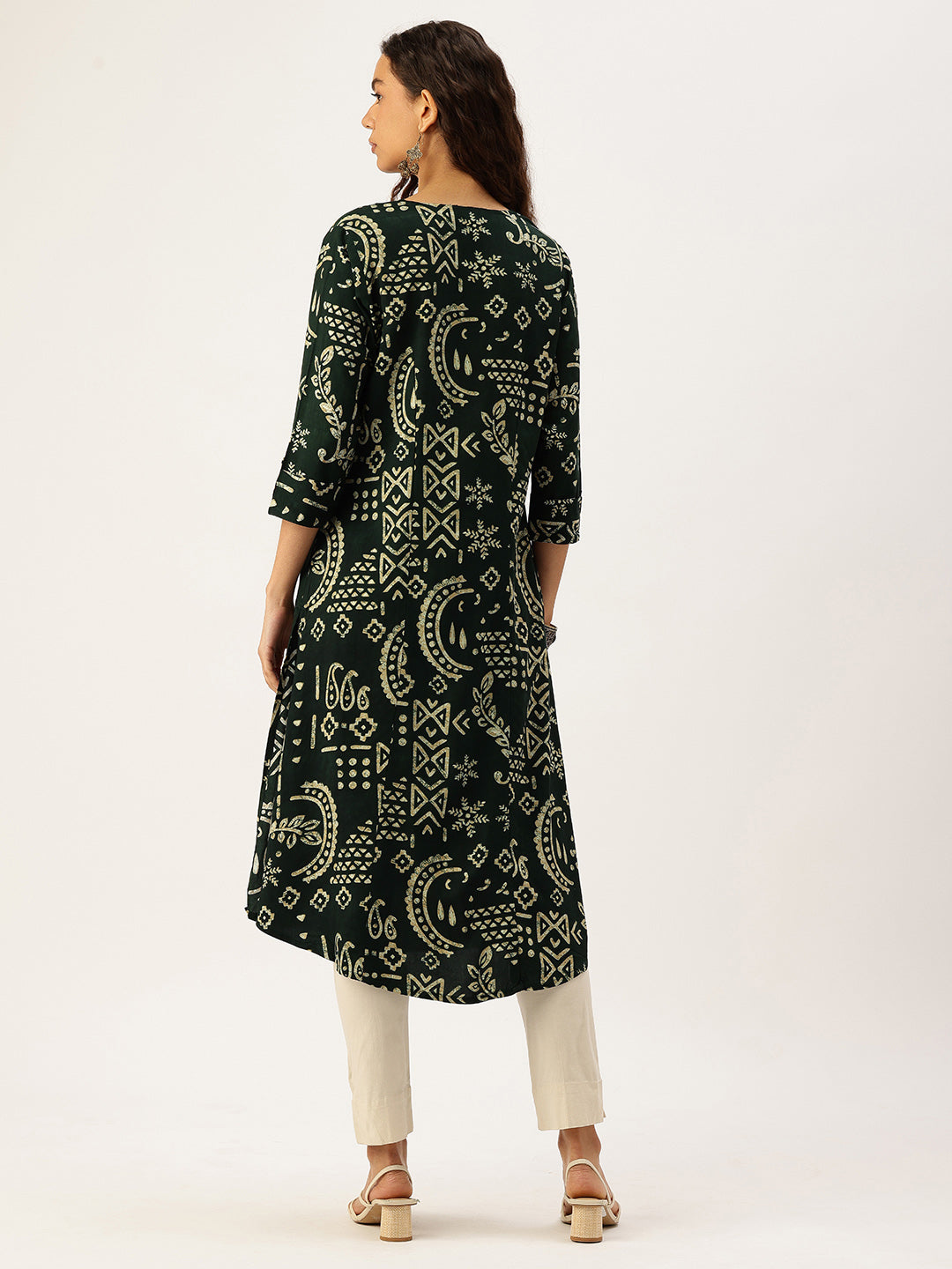 Green Ethnic Motifs Printed A-Line Kurta