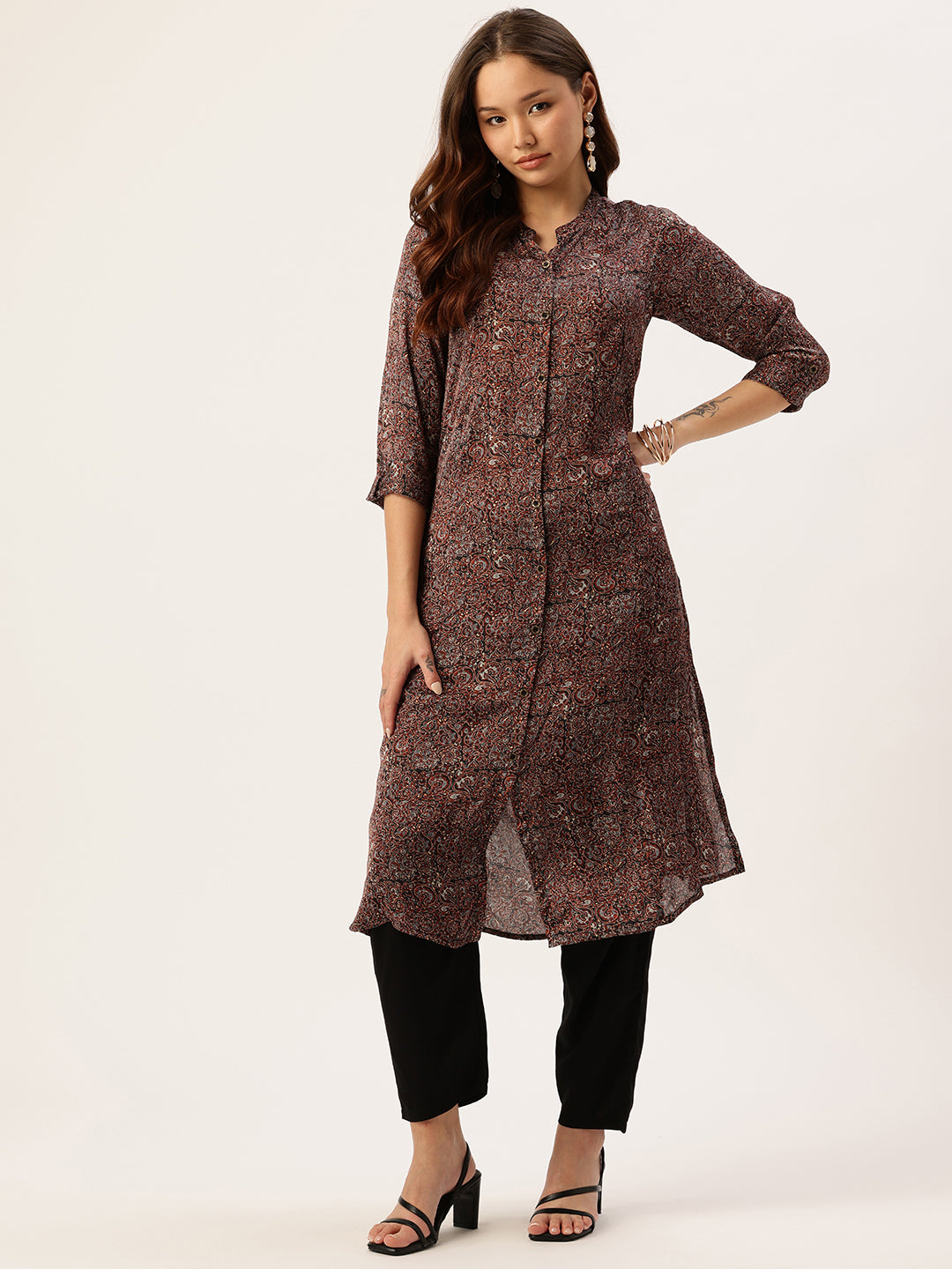 Multi Color Ethnic Motifs Printed Mandarin Collar Kurta