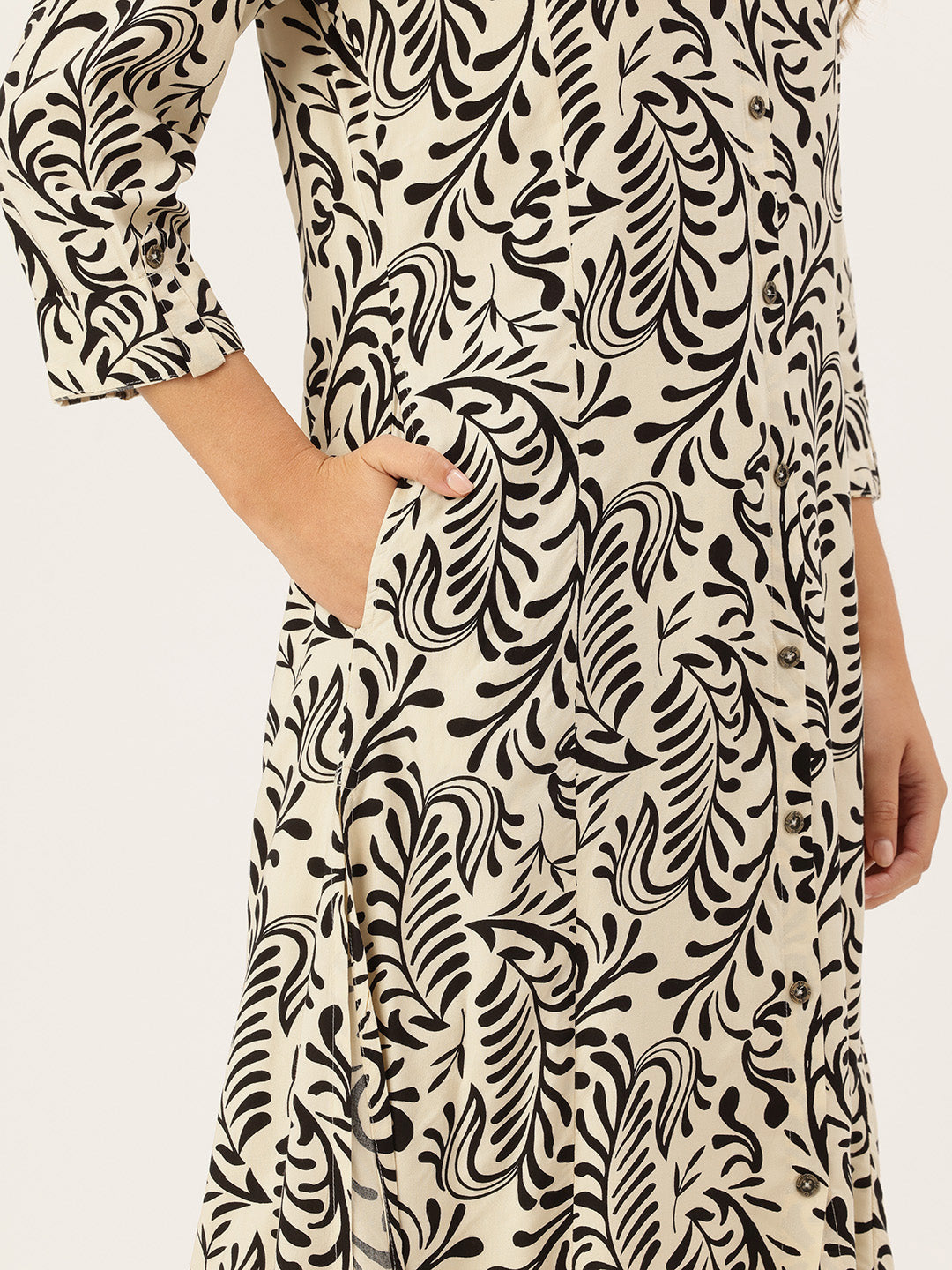 Off White Printed A-Line Kurta