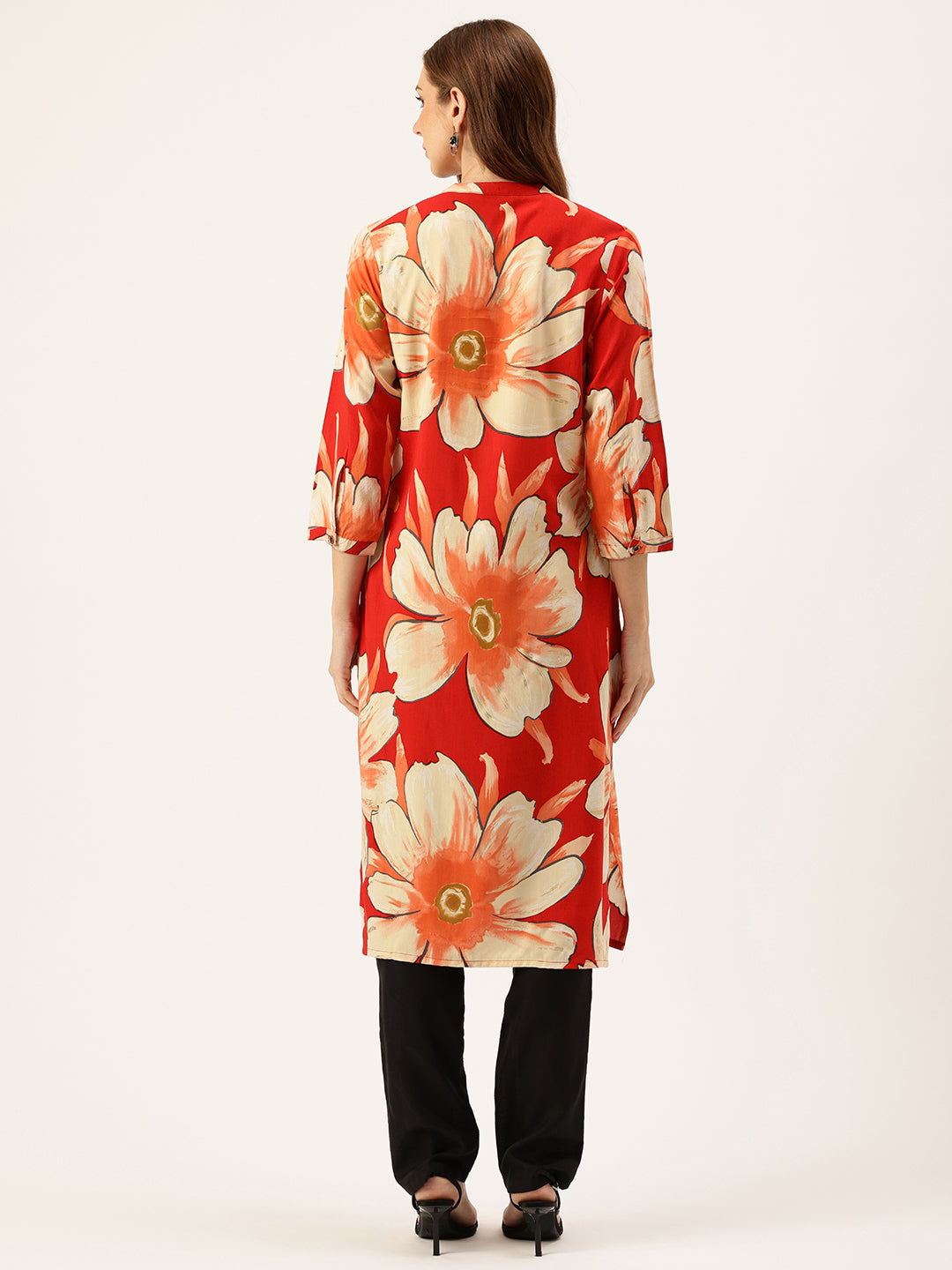 Red Floral Printed Kurta