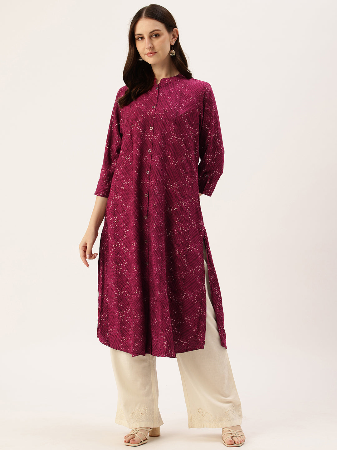 Fuchsia Printed A-Line Kurta