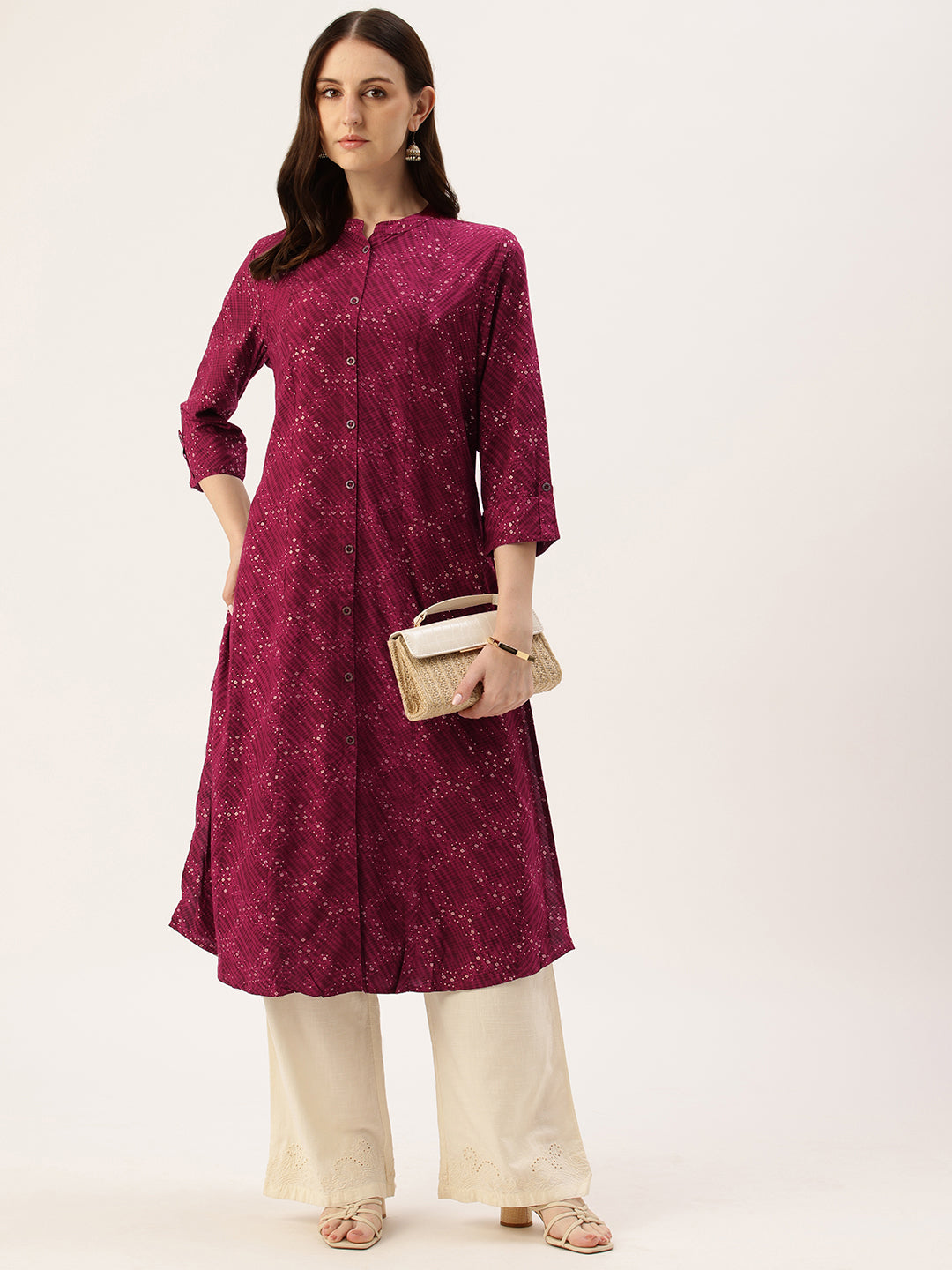 Fuchsia Printed A-Line Kurta