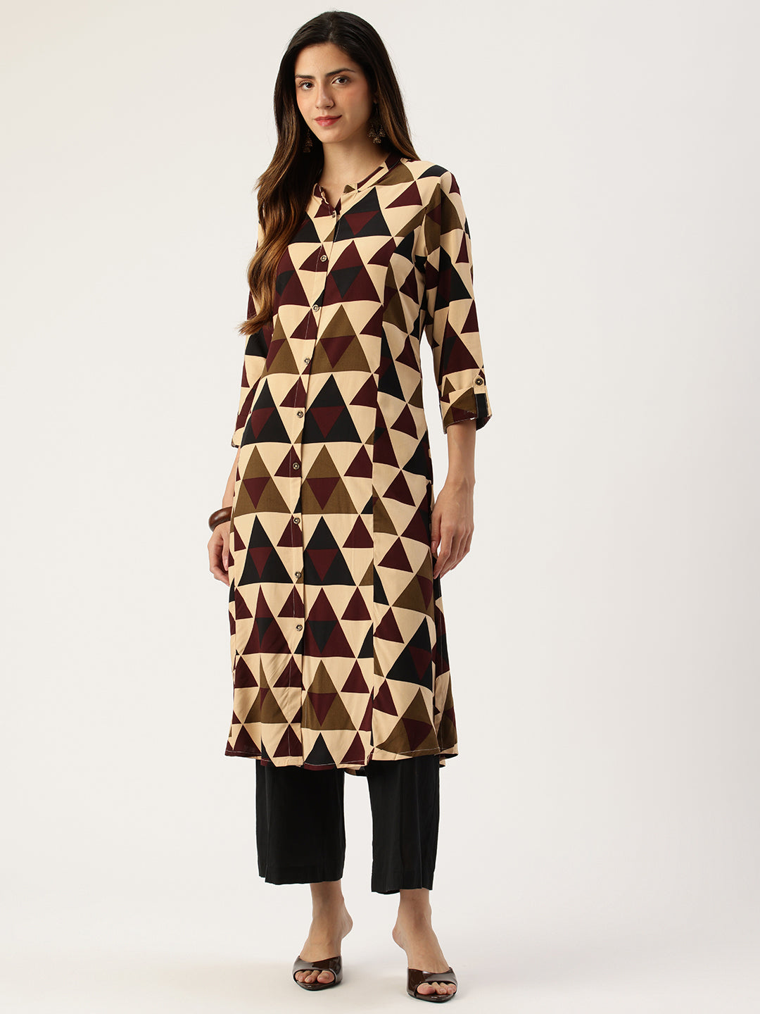 Beige Geometric Printed Kurta