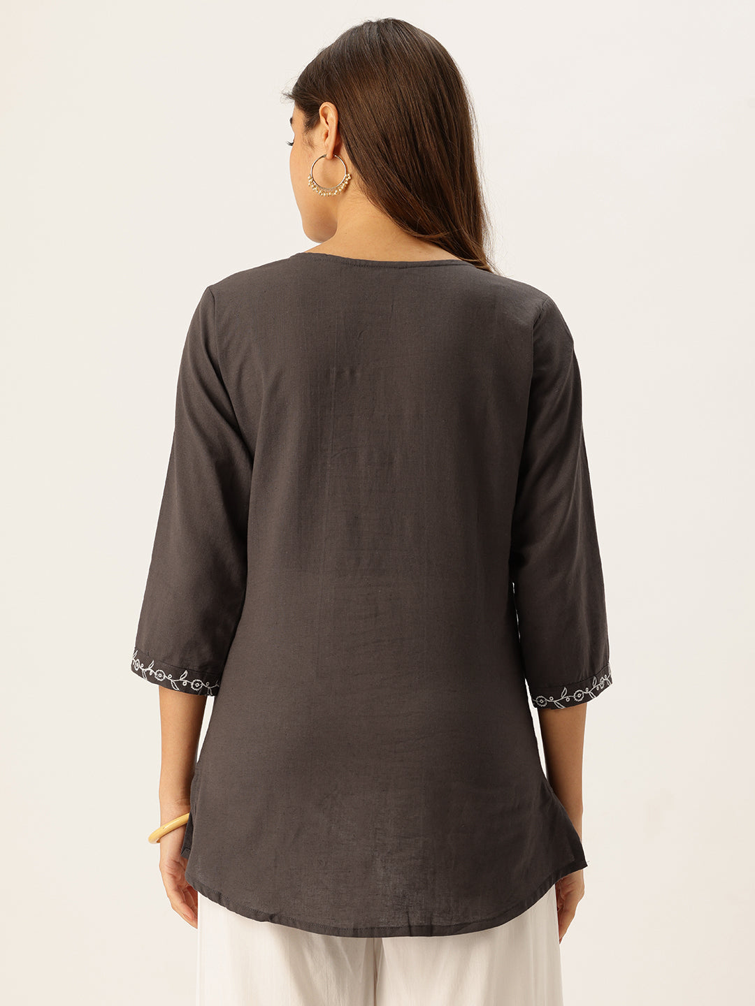 Grey Floral Embroidered Tunic