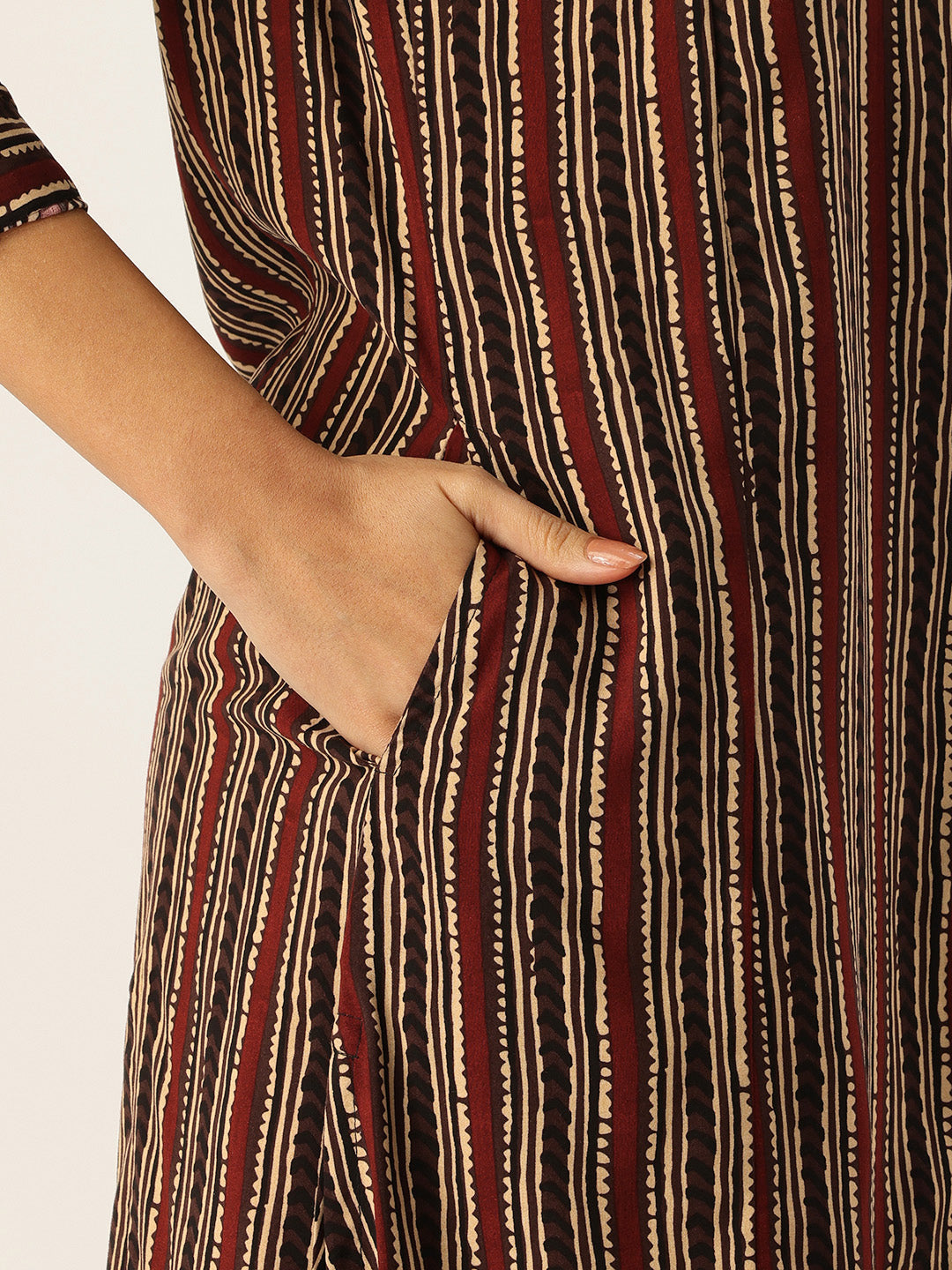 Red Striped Printed A - Line Kurta
