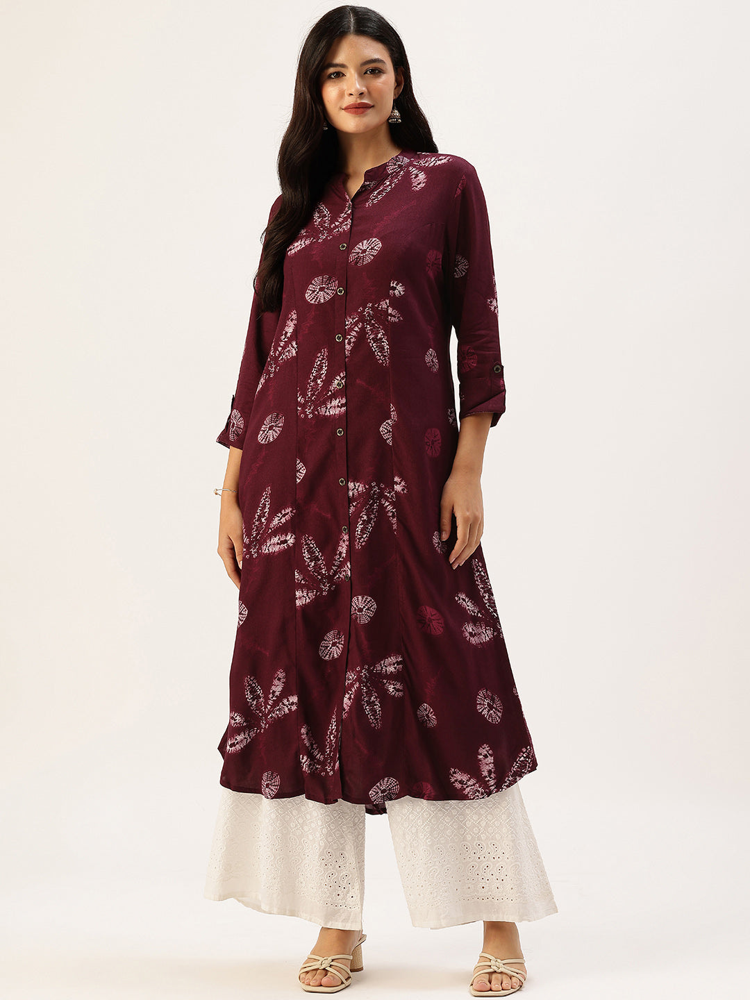 Wine Leaf Printed A - Line Kurta