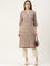 Beige Ethnic Motifs Printed Straight Rayon Kurta with a pocket