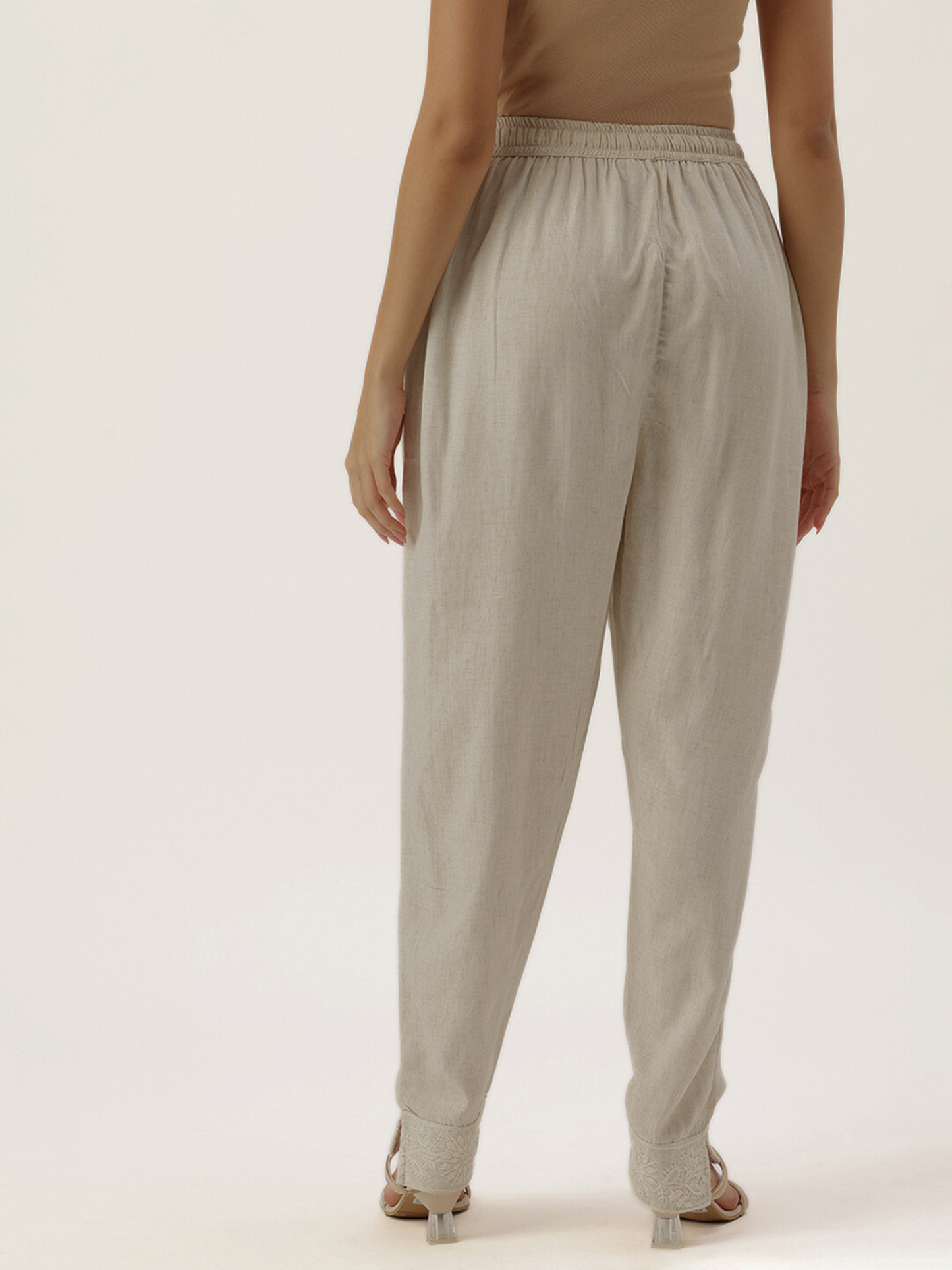 White Floral Embroidered Trousers