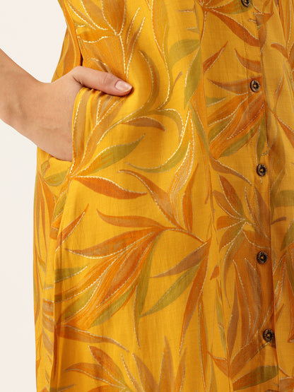 Yellow Floral Printed Regular Kurta with Trousers & With Dupatta