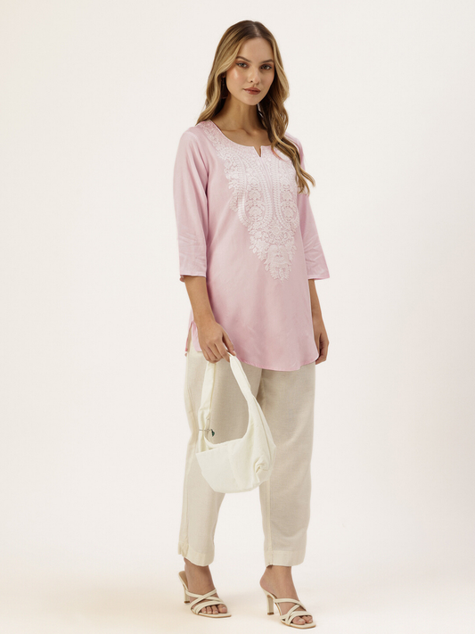 Pink Embroidered Ethnic Tunic