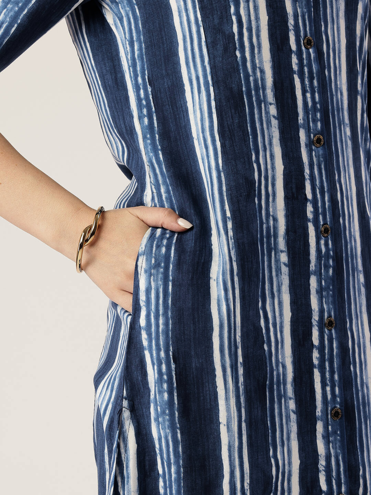 Blue Striped Mandarin Collar Kurta