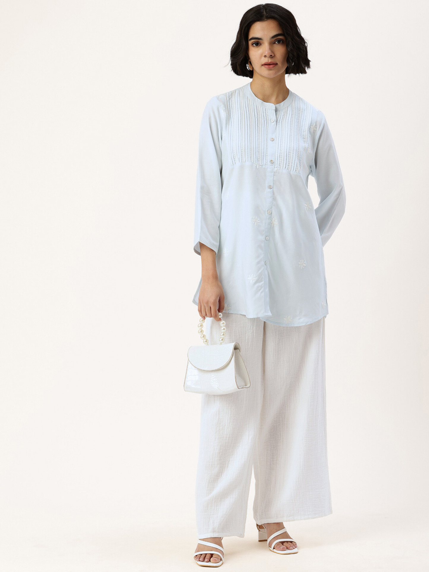 Blue Floral Embroidered Tunic