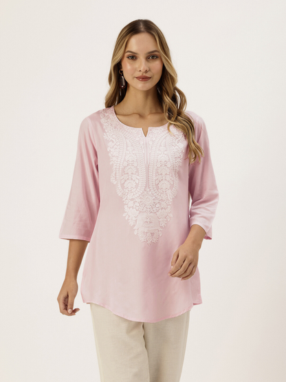 Pink Embroidered Ethnic Tunic