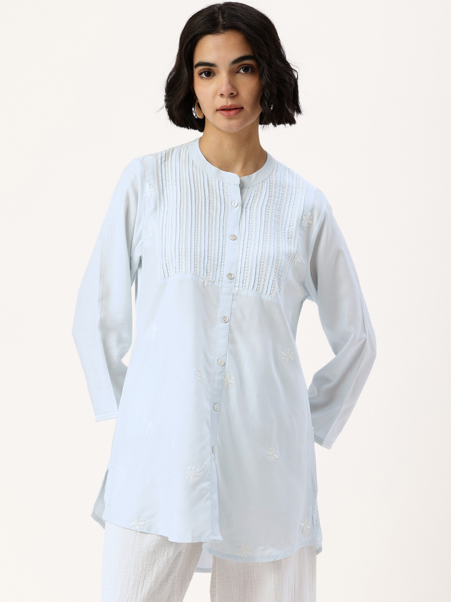 Blue Floral Embroidered Tunic