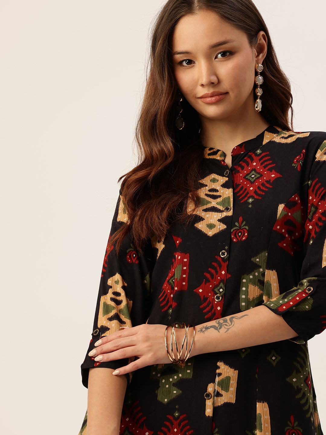 Black Geometric Printed A-Line Kurta