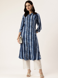 Blue Striped Mandarin Collar Kurta
