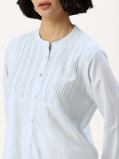 Blue Floral Embroidered Tunic