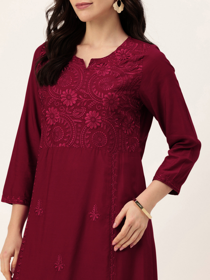 Red Floral Embroidered Kurta