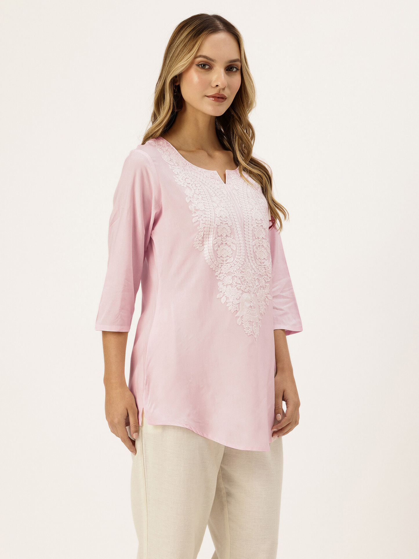 Pink Embroidered Ethnic Tunic