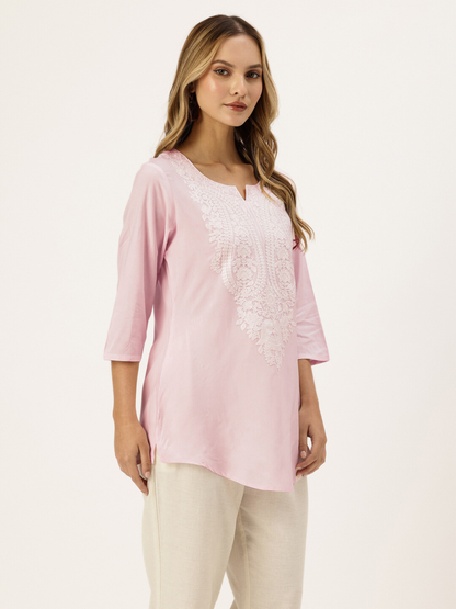 Pink Embroidered Ethnic Tunic