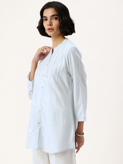 Blue Floral Embroidered Tunic