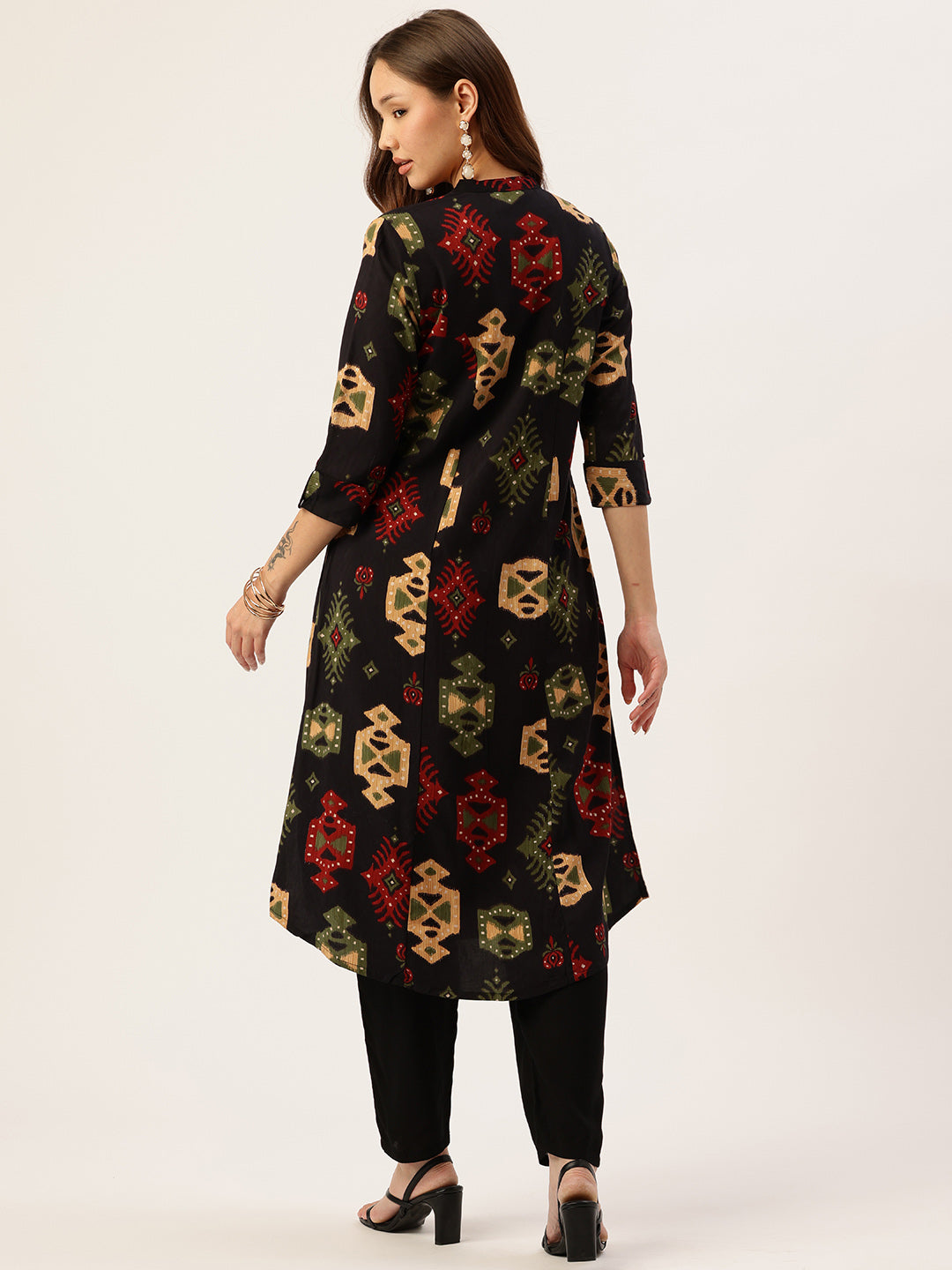 Black Geometric Printed A-Line Kurta