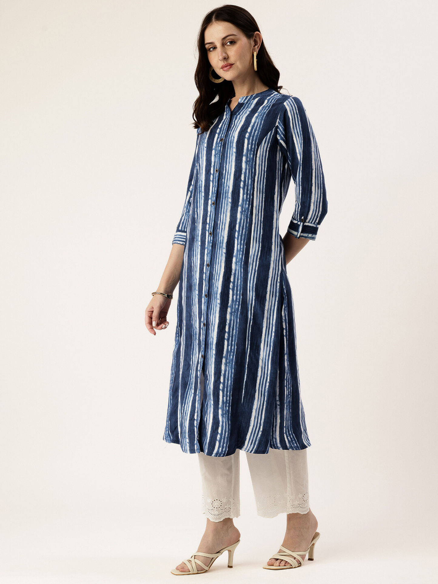 Blue Striped Mandarin Collar Kurta
