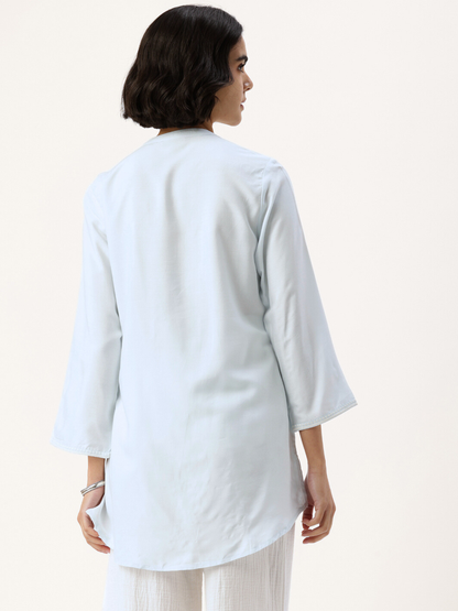 Blue Floral Embroidered Tunic