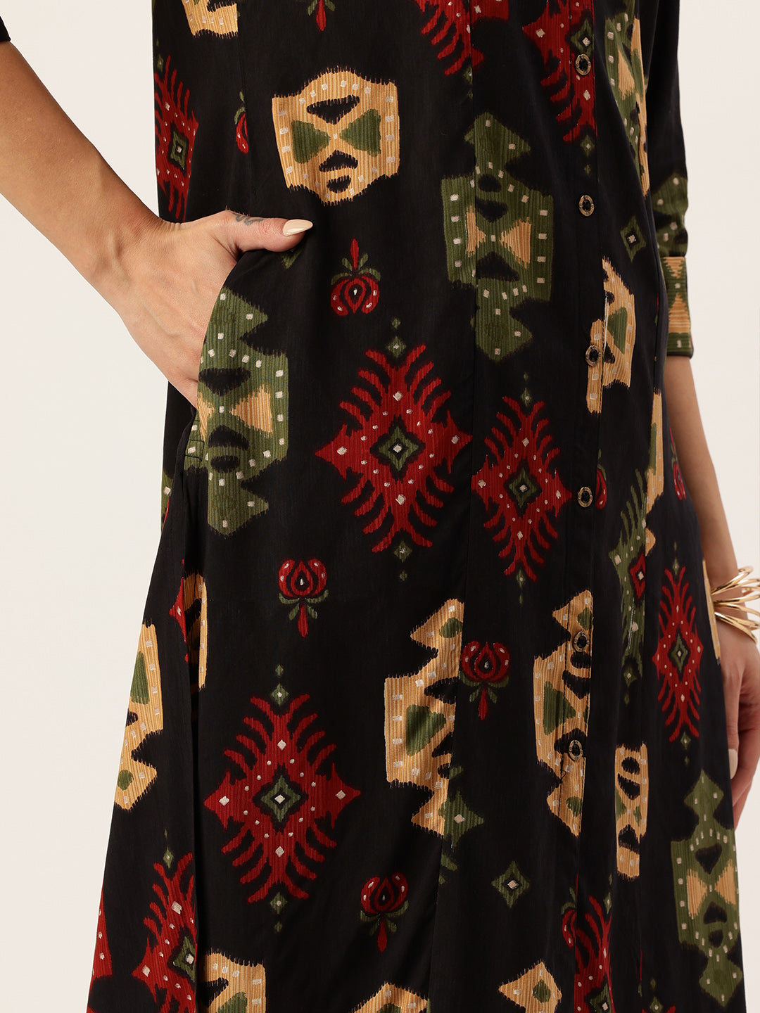 Black Geometric Printed A-Line Kurta