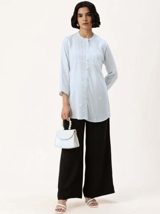 Blue Floral Embroidered Tunic