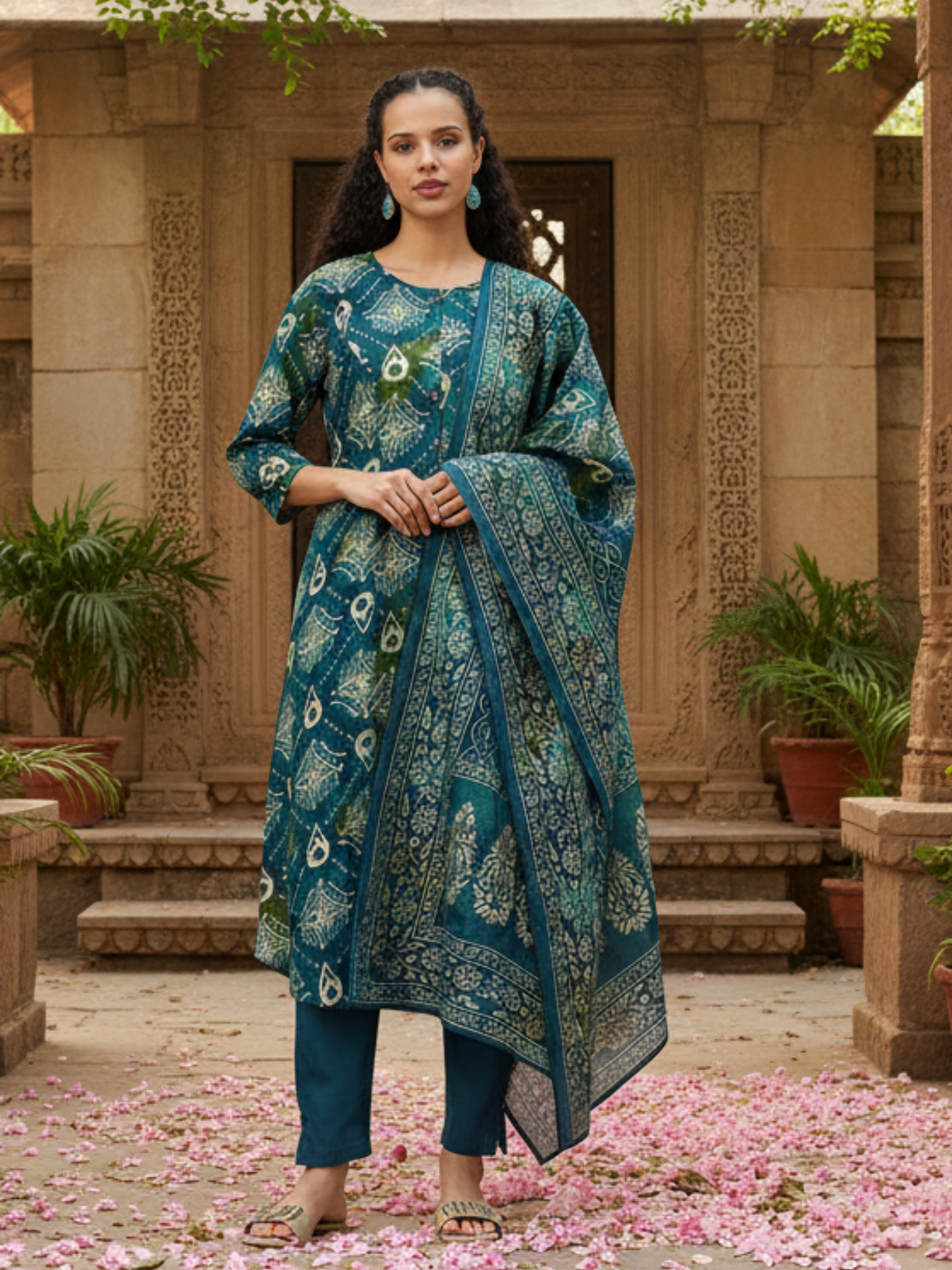 Blue Ethnic Motifs Printed Kurta with Trousers & With Dupatta