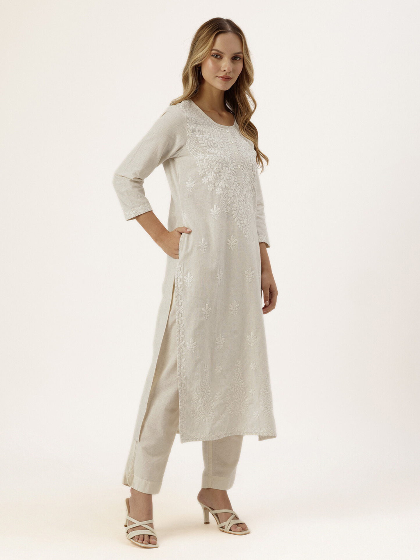 Beige Embroidery Kurta